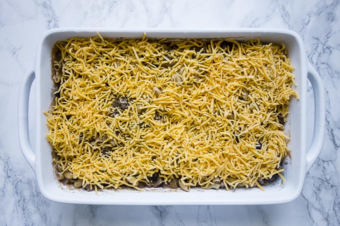 chili mac covered with cheese