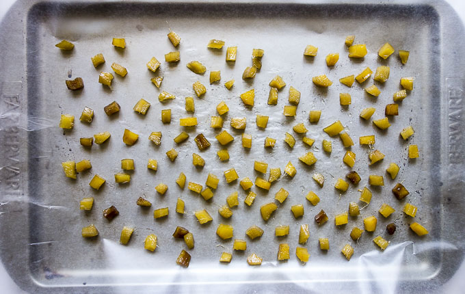 ginger on a baking sheet. how to make homemade candied ginger