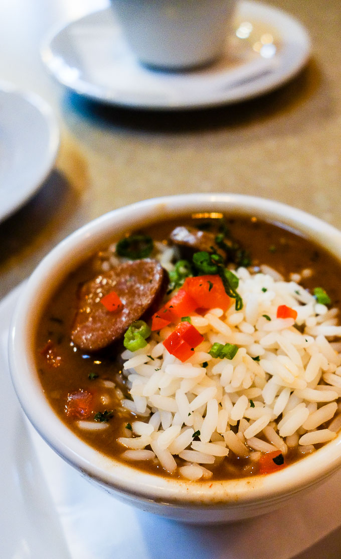 best cajun food in downtown san diego, cup of gumbo with rice