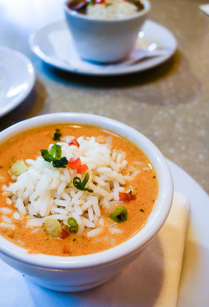 best cajun food in downtown san diego cup of seafood bisque with rice