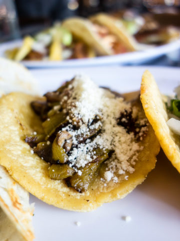 poblano taco with grated cheese in a a tortilla, tacos in downtown san diego