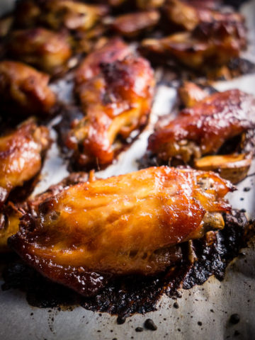 baked chicken wings on a baking sheet from oven