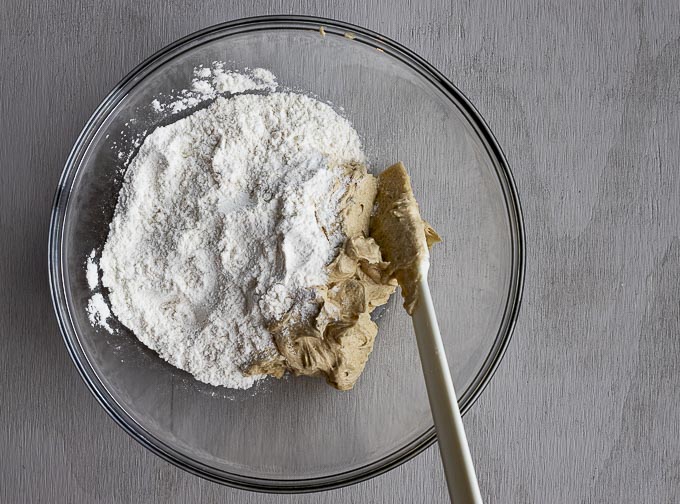 cookie batter and flour in a bowl
