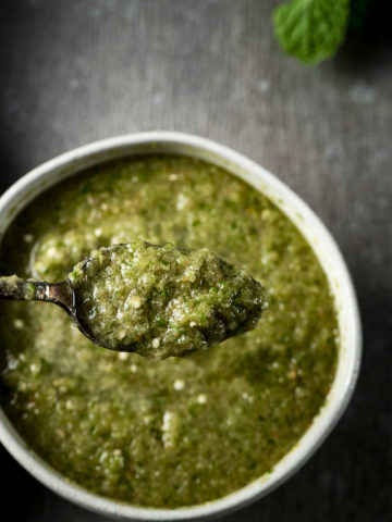 spoon of green salsa