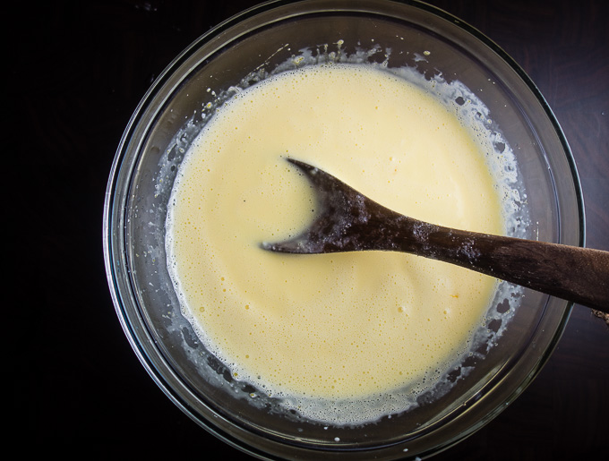 egg yolk and cream mixture in a bowl