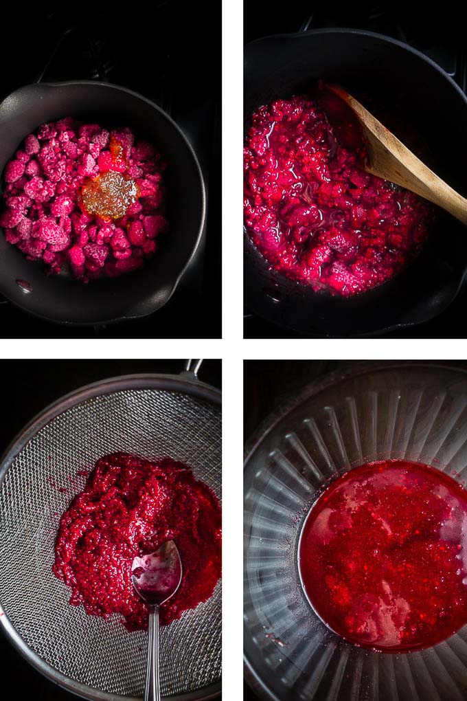 step by step of cooking raspberry sauce in saucepan