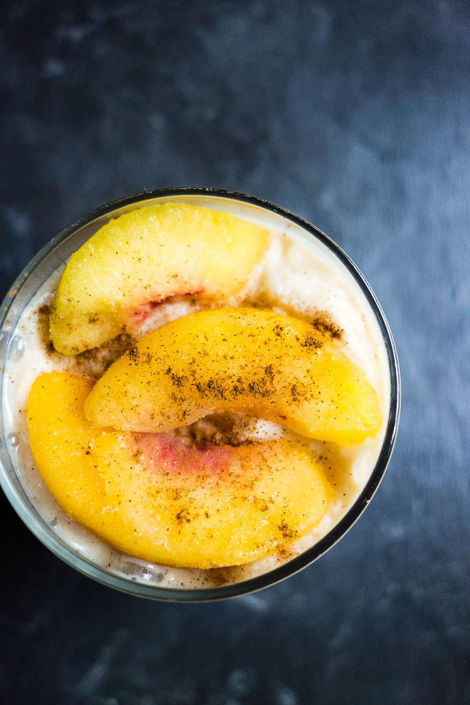 peaches on top of smoothie
