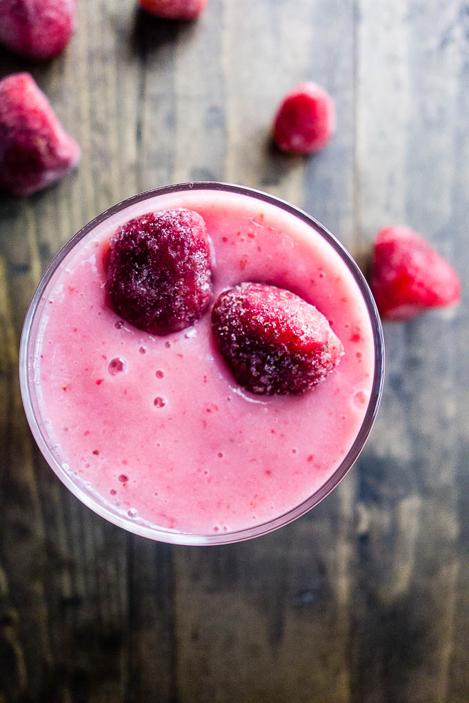 pink smoothie with raspberries