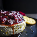 easy baked brie with cranberry chutney and honey
