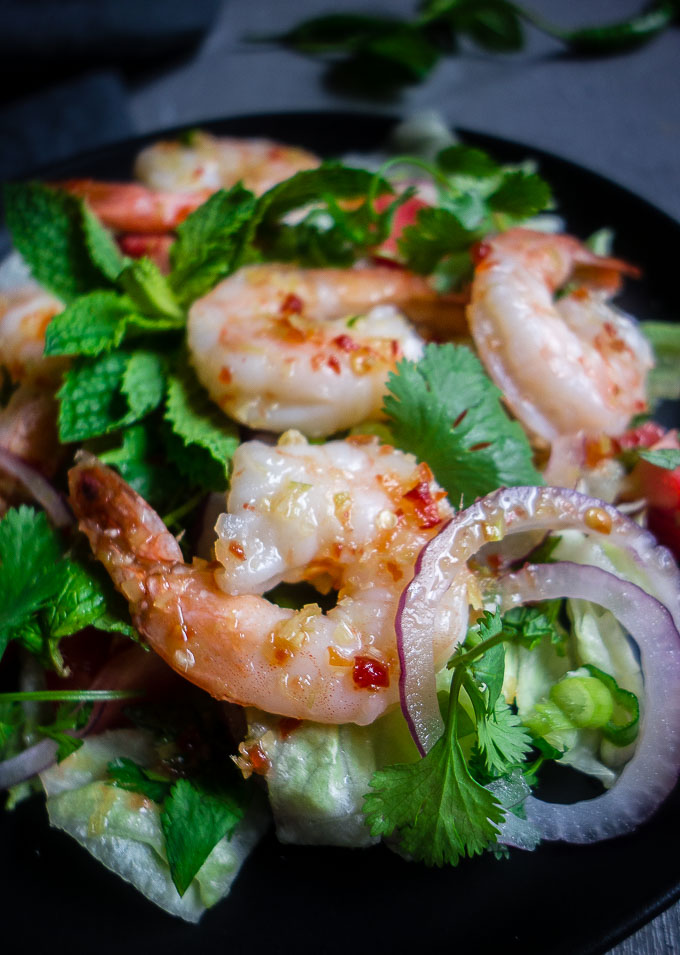 close up of thai shrimp in pla goong