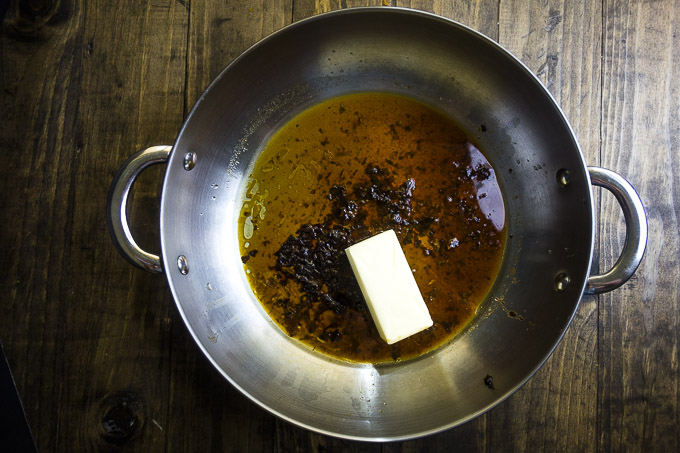 Easy turkey gravy ingredients in a pan