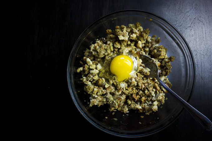 stuffing in a bowl with eggs for stuffing dumplings