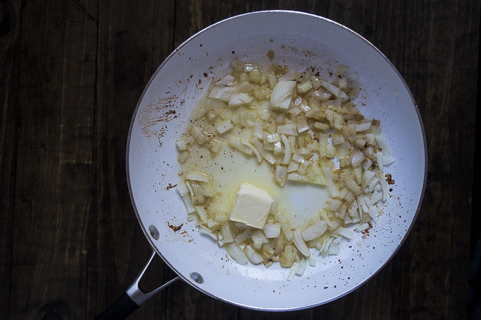 onions and butter in a skillet