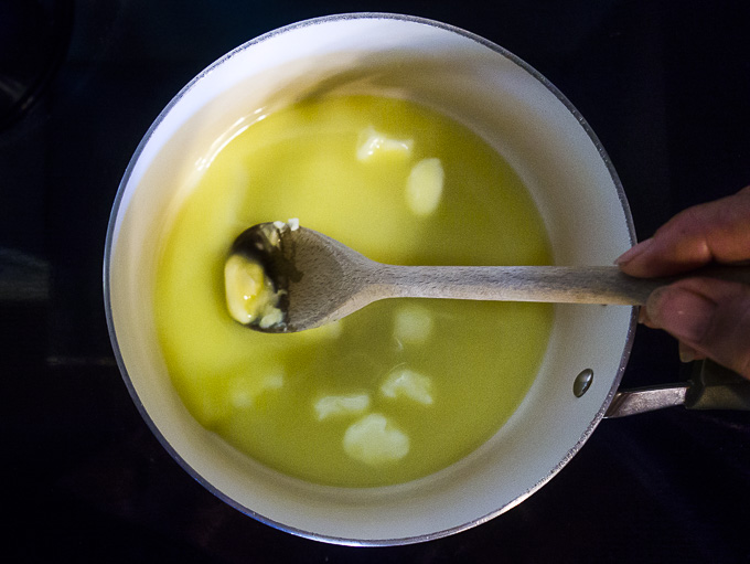 butter melting in a saucepan for buttercrunch
