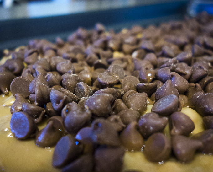 buttercrunch covered in milk chocolate chips