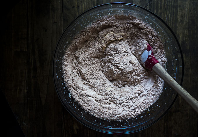 flour, cocoa powder in a bowl