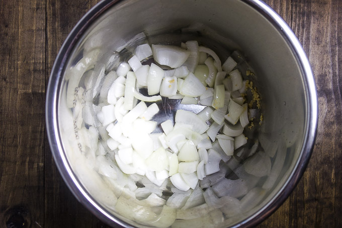 diced onions in a pot