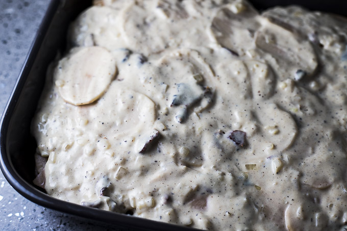 potatoes covered in creamy sauce