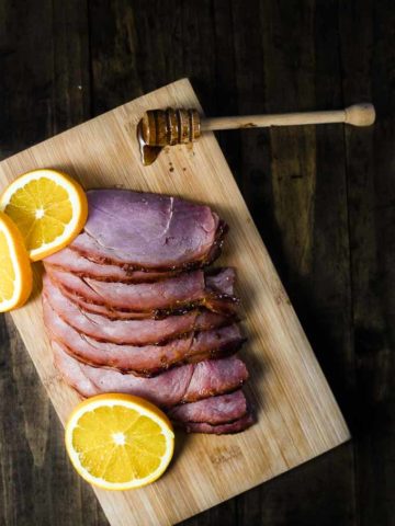 slice of ham on a platter