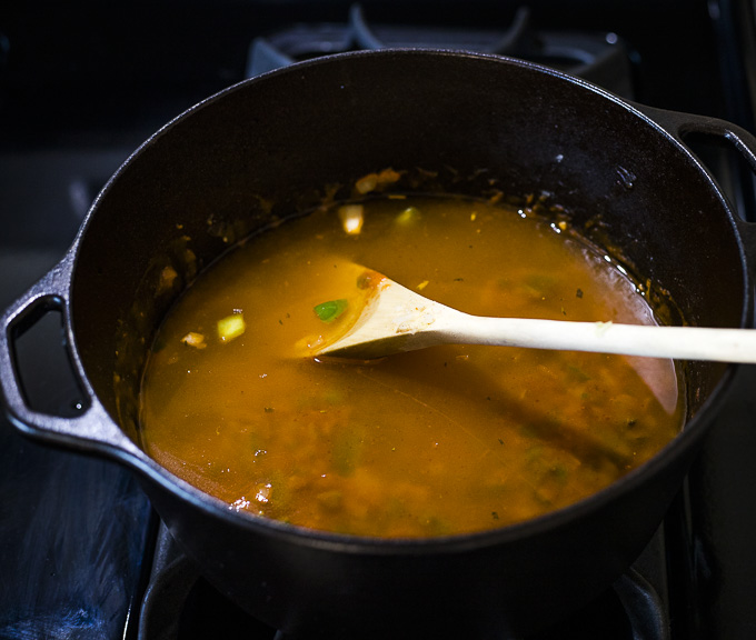 orange soup in a pot
