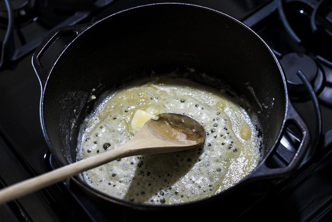 butter and flour (roux) cooking in a pot