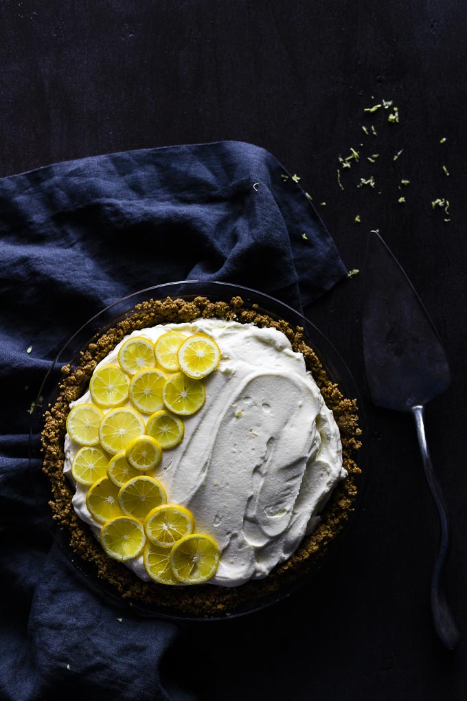 lemon pie with lemon slices on top