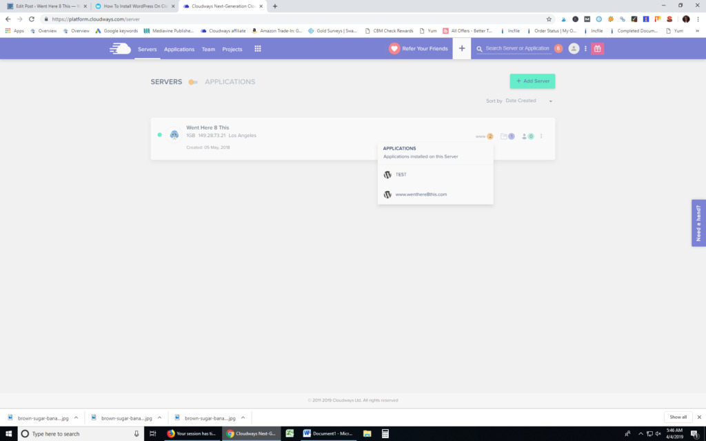 screenshot of setting blog up with cloudways