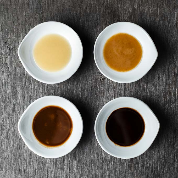4 different types of roux in 4 bowls