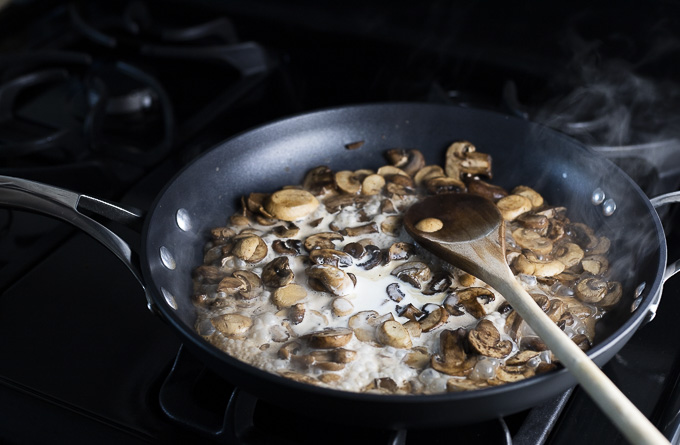 mushrooms and cream in a skillet