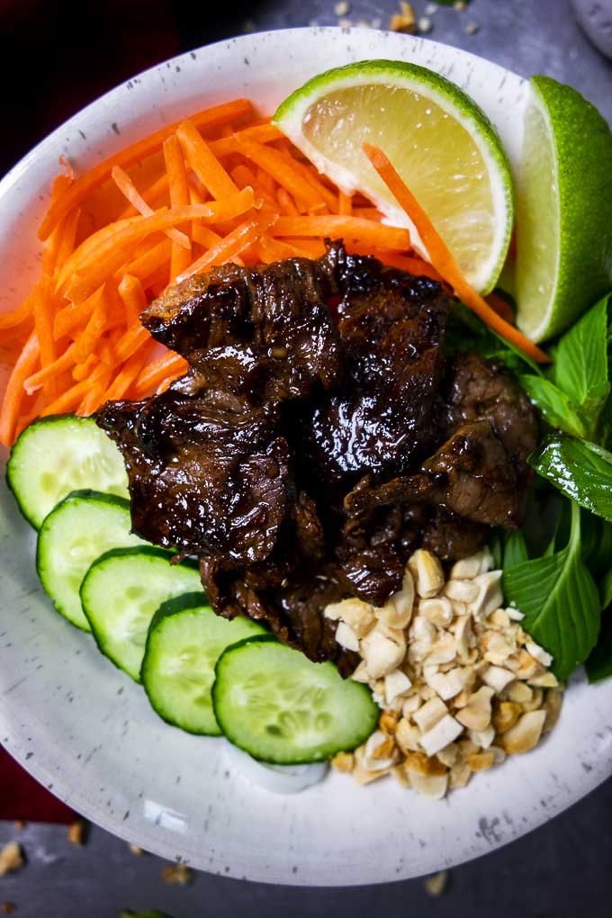 close up up seared beef with vegetables