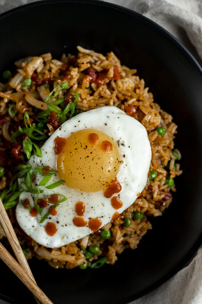 fried egg on top of fried rice
