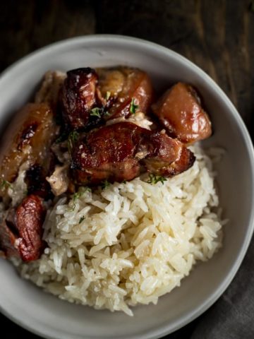 braised pork in a bowl with rice