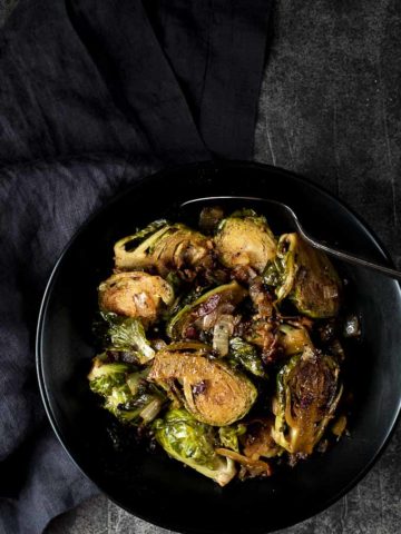 bowl of brussels sprouts with bacon