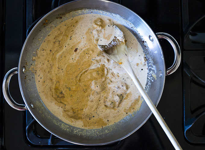 cream sauce in a saute pan