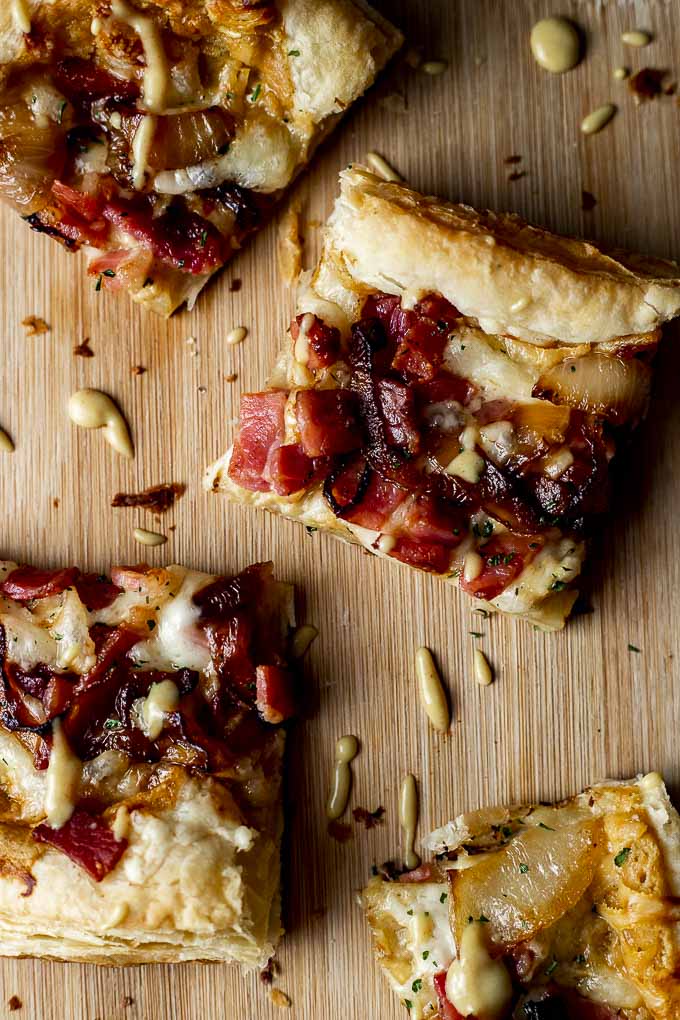 ham and cheese puff pastry cut in squares