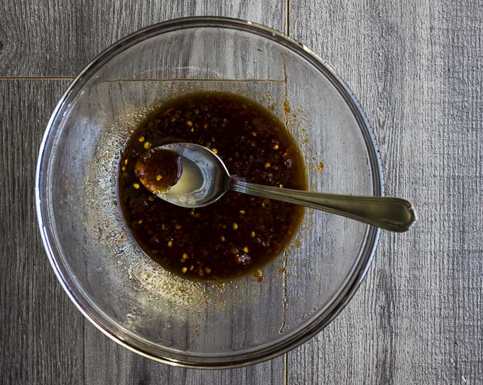 bowl of soy sauce, honey and chili sauce