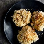 plate of 3 stuffing balls with breadcrumbs