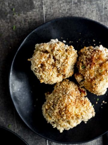 plate of 3 stuffing balls with breadcrumbs