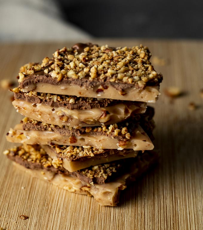 a stack of butter toffee pieces