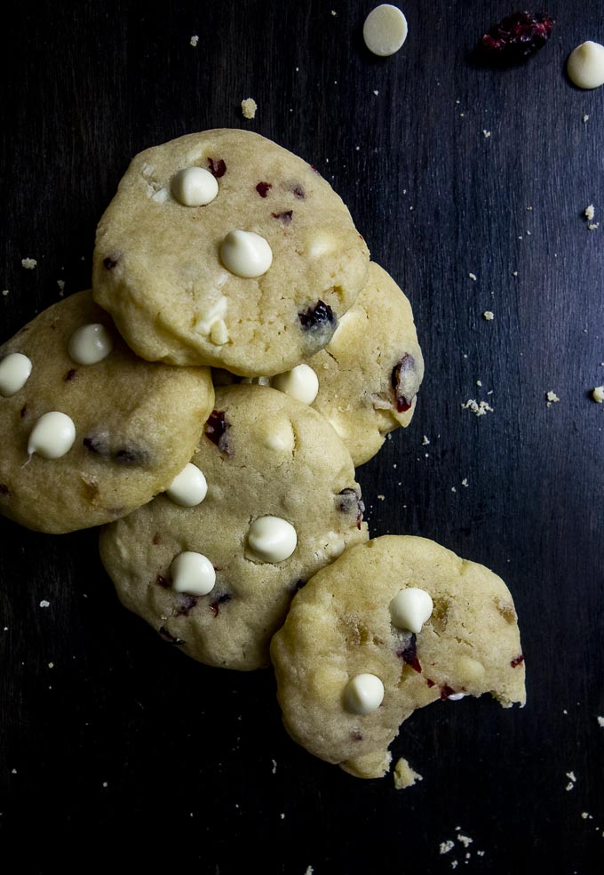 pile of cranberry cookies with white chocolate chips
