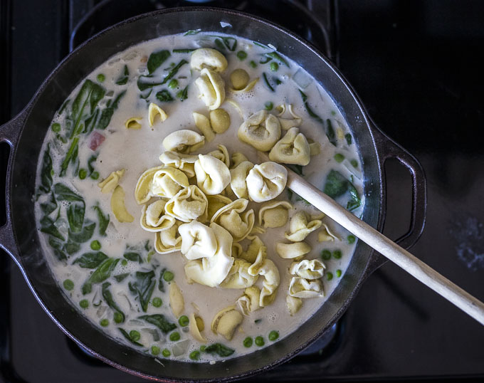 tortellini mixed into creamy soup