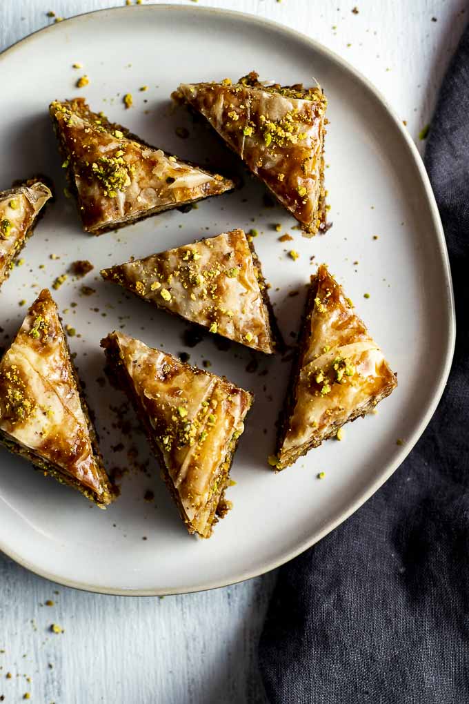 triangles of baklava on a plate