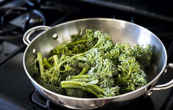 broccolini in a skillet