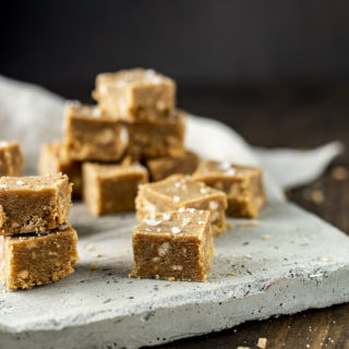 squares of peanut butter fudge on a platter