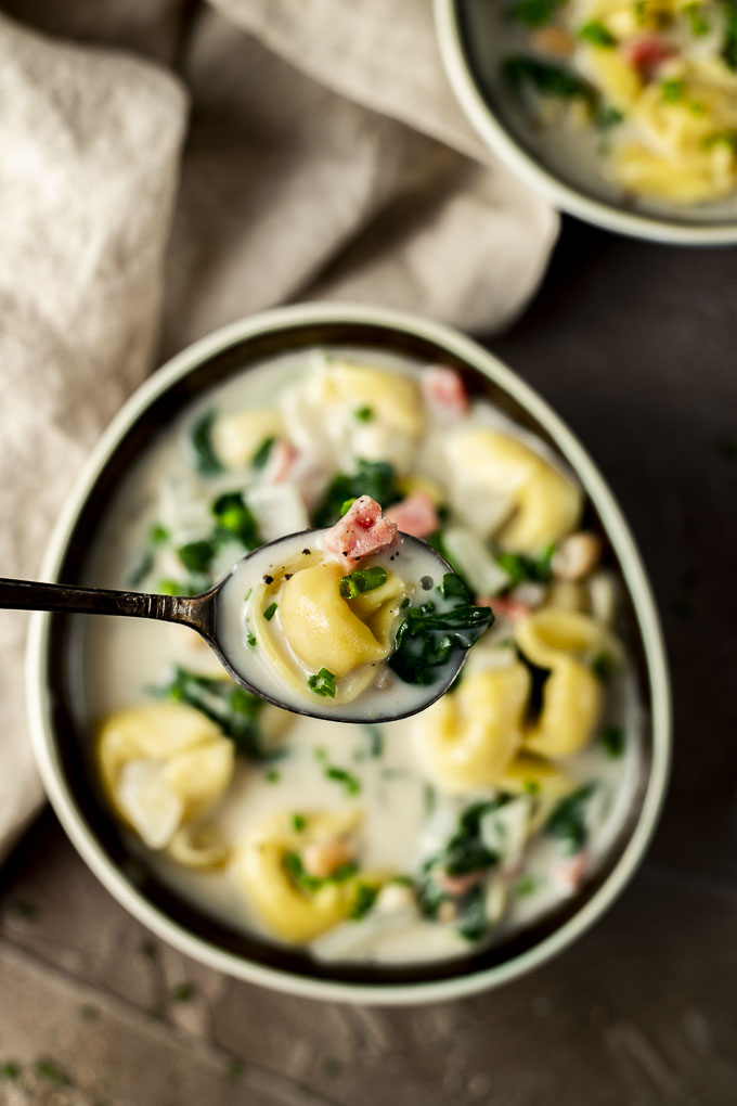 spoonful of creamy tortellini soup