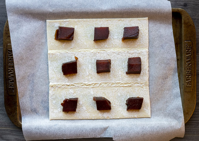 guava pieces on puff pastry