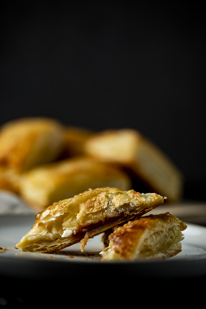 guava pastry cut in half on a plate