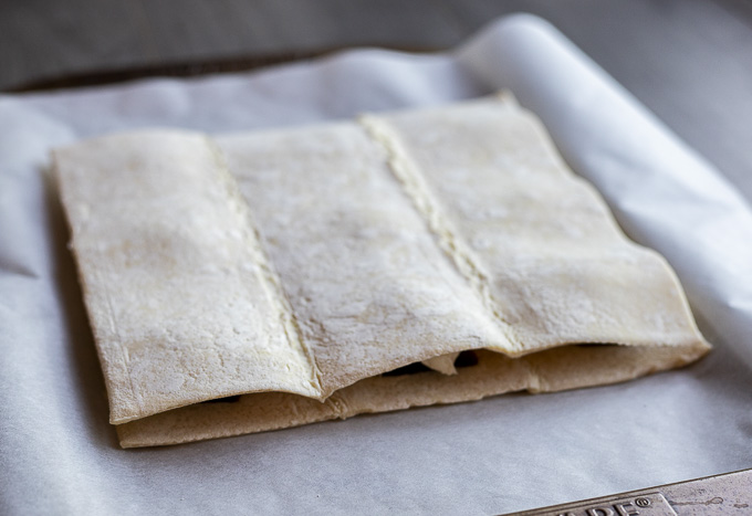 guava and cream cheese between 2 sheets of puff pastry