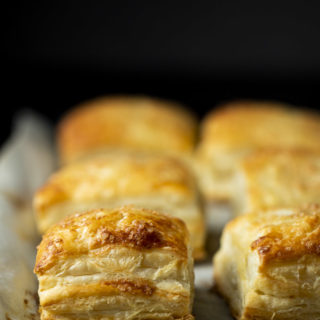 side view of guava pastry on a baking sheet