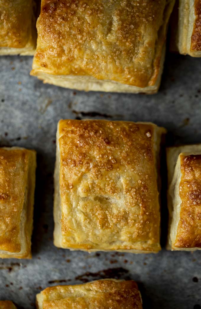 guava pastries sprinkled with sugar on a baking sheet